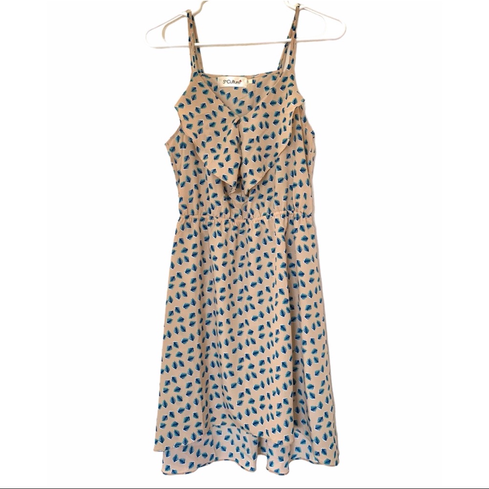 NWOT Cream Mini Dress w/ Blue Leaf Pattern